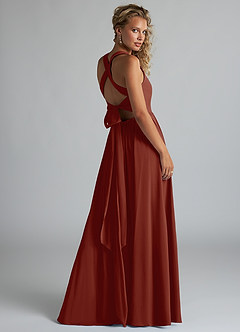 Azazie Kecia Final Sale Terracotta A-Line V-Neck Stretch Chiffon Dress image2