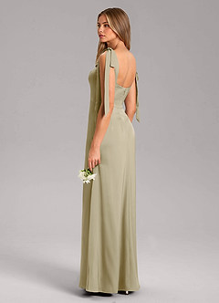 Azazie Frostine Robes de demoiselle d'honneur Robe Trapèze en Satin extensible Arc Vert Mousse image6