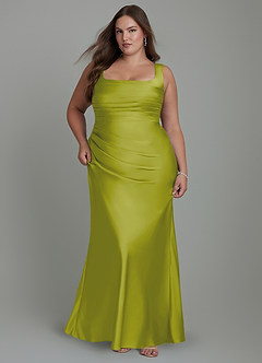Azazie Agustina Vestidos de damas de honor Vestido Hierba De Limón de Satén Elástico de Corte Sirena con Corsé image9