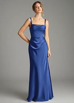 Azazie Alouette Bridesmaid Dresses Royal Blue Mermaid Pleated Stretch Satin Dress image1