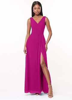 Azazie Karina Bridesmaid Dresses Fuchsia A-Line Pleated Chiffon Dress image1