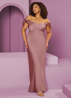 Barbie ♥ Azazie Jurken voor bruidsmeisjes Converteerbaar Jurk van Stretch Satijn met Kolom Off the Shoulder Stoffige Roos image8