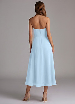 Azazie Wren 신부 들러리 드레스 A라인 스트랩리스 쉬폰 티 길이 드레스 image2