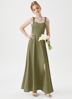 Azazie Rosey Junior Vestido de Pistacho de Satén Elástico de Corte En A con Escote de Corazón image3