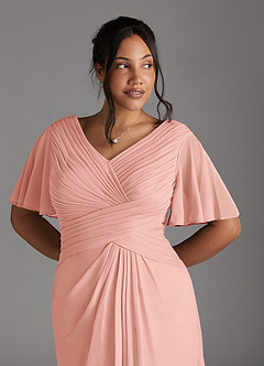 Azazie Emmeline Mother of the Bride Dresses Rosette A-Line V-Neck Pleated Mesh Dress image9
