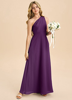 Azazie Phaedra Junior Grape A-Line Pleated Chiffon Dress image6