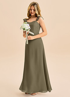 Azazie Mavie Junior Linia A Marszczony Szyfon Długość podłogi Młodsza druhna Sukienka image1