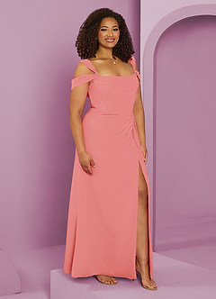 Barbie ♥ Azazie Bridesmaid Dresses Coral A-Line Off the Shoulder Chiffon Dress image10