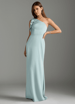 Azazie Rinna Bridesmaid Dresses Mist Mermaid Ruched Stretch Satin Dress image3