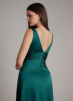 Azazie Pauline Final Sale Peacock A-Line Pleated Stretch Satin Dress image4