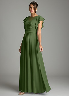 Azazie Daphne Modest Bridesmaid Dresses A-Line Ruffled Chiffon Floor-Length Dress image3