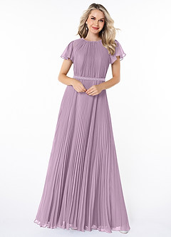 Azazie Kara Modest Bridesmaid Dresses A-Line Pleated Chiffon Floor-Length Dress image4