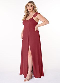 Azazie Everett Bridesmaid Dresses Pomegranate A-Line V-neck Ruched Chiffon Dress image8