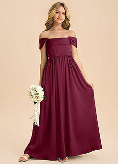 Azazie Hattie Junior Mulberry A-Line Pleated Stretch Satin Dress image3