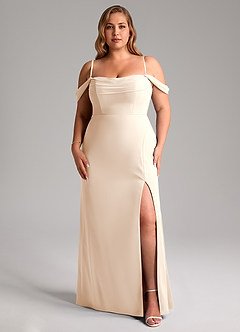 Azazie Saige Robes de demoiselle d'honneur Robe Trapèze Convertible en Mousseline de soie Épaule décolletée Albâtre Blanc image14