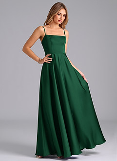 Azazie Elita Kleider zum Anprobieren zu Hause A-Linie Plissee Stretch-Satin Kleid Dunkelgrün image3
