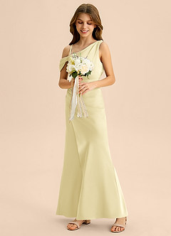 Azazie Madelyn Junior Osłona Zza ramienia Satyna elastyczna Długość podłogi Młodsza druhna Sukienka image5