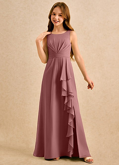 Azazie Chibi Girls Formal Blumenmädchenkleider A-Linie Plissee Chiffon Kleid Wüstenrose image4