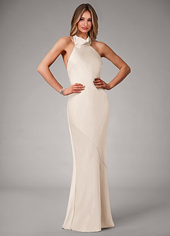 Azazie Velli Brautjungfernkleider Meerjungfrau-Linie Stretch-Satin Kleid Alabaster Weiß image1
