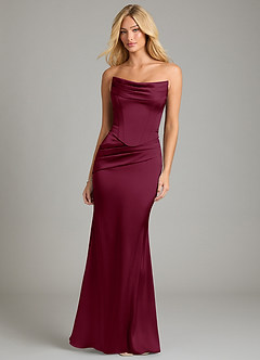 Azazie Sorrel Bridesmaid Dresses Mulberry Mermaid Strapless Stretch Satin Convertible Dress image5