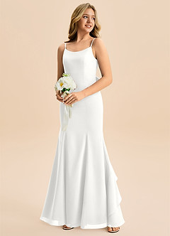 Azazie Lioren Junior White Mermaid Bow Chiffon Dress image4