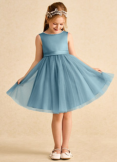Azazie Jani Flower Girl Dresses Moody Blue A-Line Bow Tulle Dress image2