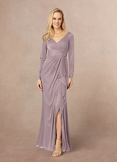 Azazie Risa Mother of the Bride Dresses Dusk Mermaid V-Neck Pleated Mesh Dress image1