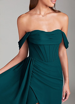 Azazie Amyra Bridesmaid Dresses Pine Sheath Off the Shoulder Chiffon Convertible Dress image5