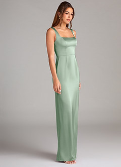 Azazie Flori Bridesmaid Dresses Agave Sheath Side Slit Stretch Satin Dress image3