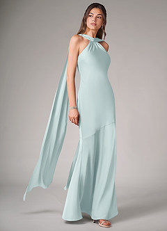 Azazie Kinsley Bridesmaid Dresses Mist Mermaid Side Slit Stretch Satin Dress image3