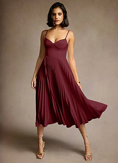 Emma Wine Pleated Midi Dress image3
