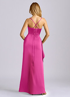 Azazie Sarai Bridesmaid Dresses Fuchsia Sheath Corset Stretch Satin Dress image5
