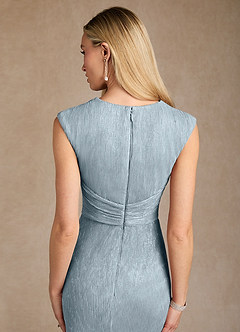 Azazie Salem Mother of the Bride Dresses Dusty Blue A-Line Pleated Metallic Mesh Dress image7