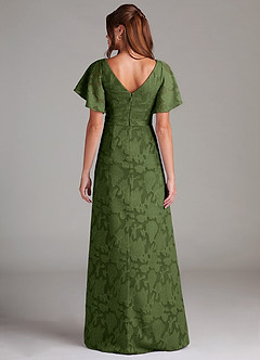 Azazie Ambrosia Bridesmaid Dresses Olive A-Line Pleated Floral Burnout Dress image7