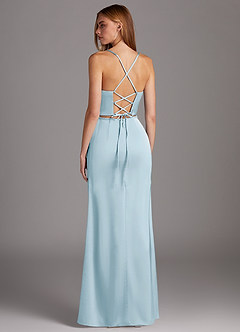Azazie Brookelle Robes de demoiselle d'honneur Robe Fourreau en Satin extensible Corset en cœur Bleu Ciel image3