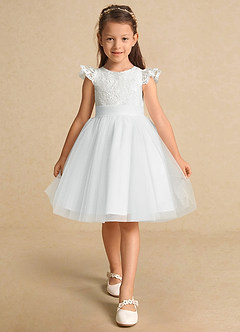 Azazie Vetty Flower Girl Dresses Diamond White A-Line Lace Tulle Dress image6