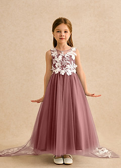 Azazie Mixie vestidos de niña de las flores Vestido de Rosa Del Desierto de Encaje de Corte Princesa image2