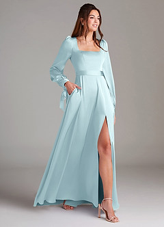 Azazie Leonia Suknie dla druhen Linia A Długi rękaw Satyna elastyczna Do ziemi Sukienka image4