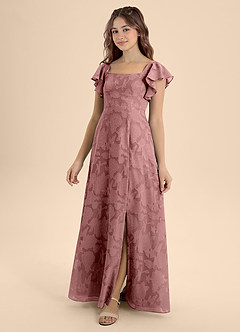 Azazie Bondi Junior Robe Trapèze en Blumen-Burnout Arc Rose Poussiéreuse image1