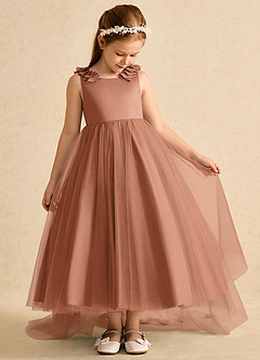 Azazie Lorita Robe Demoiselle D'honneur Fillette Robe Trapèze en Tulle Perlé Bronze image5