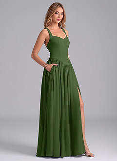 Azazie Francis Bridesmaid Dresses Olive A-Line Corset Chiffon Dress image6