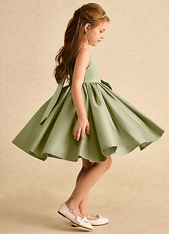 Azazie Jessie Flower Girl Dresses Moss Green A-Line Bow Matte Satin Dress image6