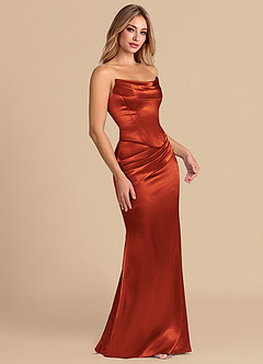 Azazie Sorrel Vestidos de madrinha de casamento Vestido Páprica de Cetim Metálico de sereia com Espartilho image5