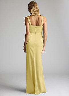Azazie Elida Bridesmaid Dresses Lemon Sorbet Sheath Pleated Stretch Satin Dress image4