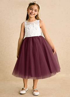Azazie Lina Flower Girl Dresses Ivory Cabernet Ball-Gown Lace Dress image5