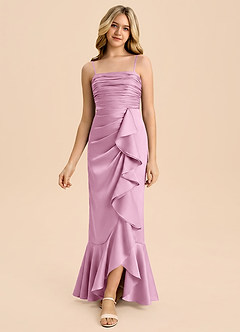 Azazie Ryan Junior Candy Pink Sheath Bow Stretch Satin Dress image3