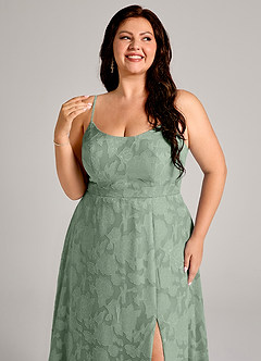 Azazie Moira Jurken voor bruidsmeisjes Jurk van Bloemen Burn-out met A-Lijn Zijsplit Matcha image12