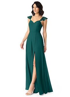 Azazie Everett Bridesmaid Dresses Peacock A-Line V-neck Ruched Chiffon Dress image3