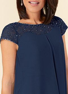 Azazie Tess Kleider für die Brautmutter Empire Pailletten Chiffon Kleid Dunkelmarine image5