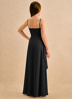 Azazie Cannoli Girls Formal Robe Demoiselle D'honneur Fillette Robe Trapèze en Mousseline de soie Plissée Noir image2